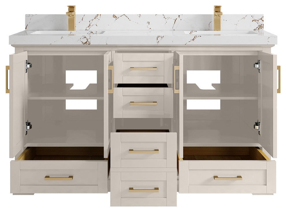 Boston 60" Double Bathroom Vanity in Fine Grain 2" Viola Brown