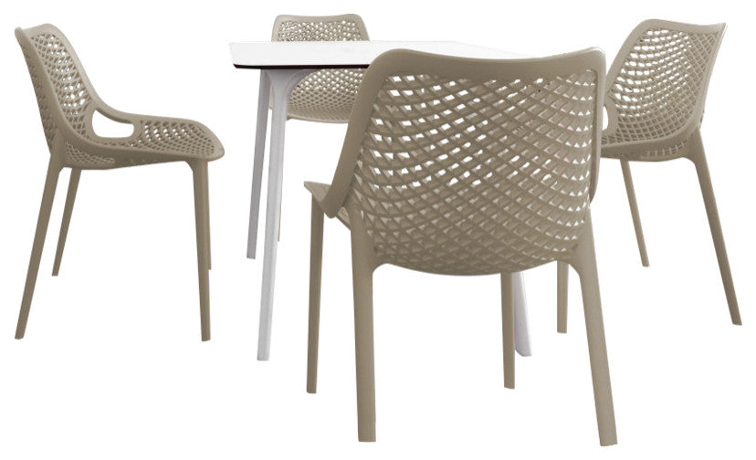 Air Maya Square Dining Set With White Table and 4 Taupe Chairs