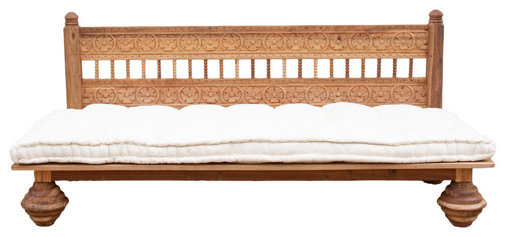 Carved Teak Floral Lounge Daybed Sofa