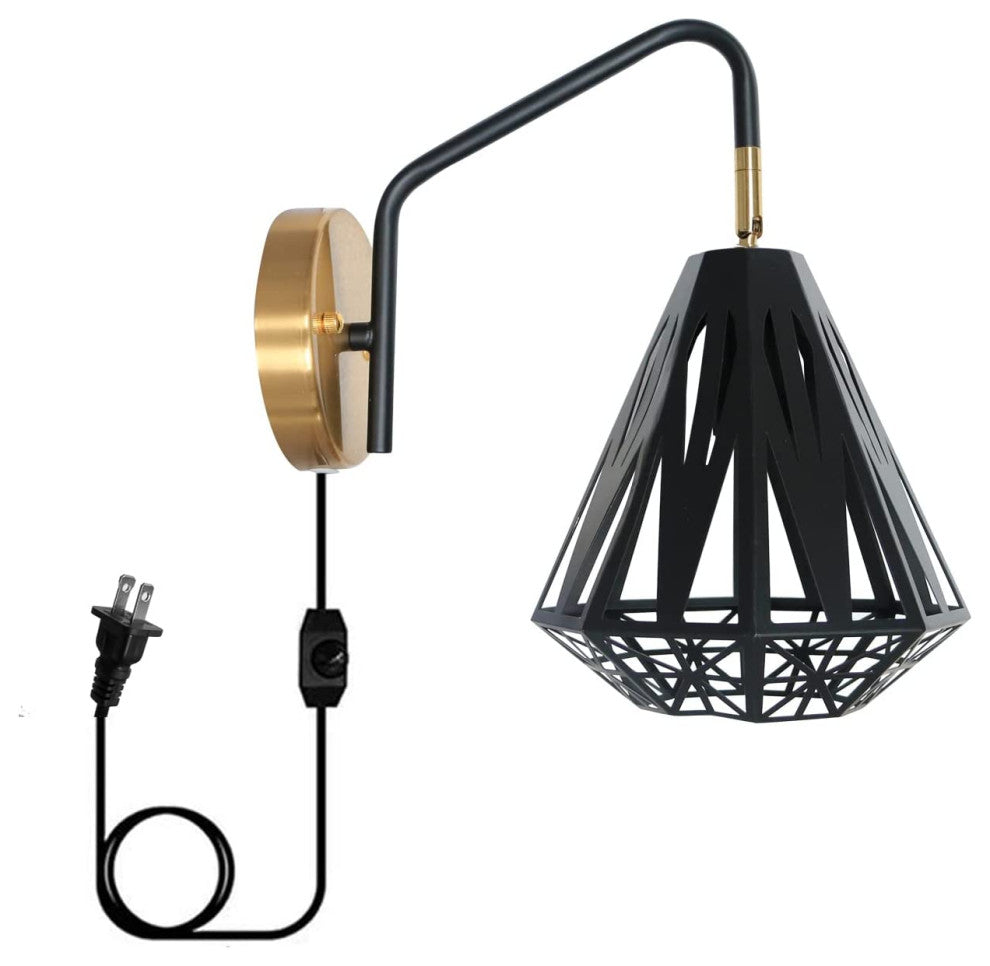 Black Plug, Wall Sconce Farmhouse Cage Wall Light Fixture