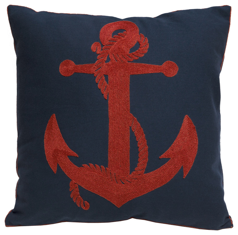 Rusty Anchor Nautical Coastal Throw Pillow, Insert Included, 18"x18"