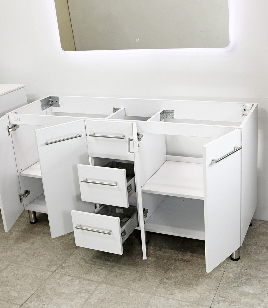 Windbay 60" Free Standing Double Vanity, White, White Stone Flat Countertop