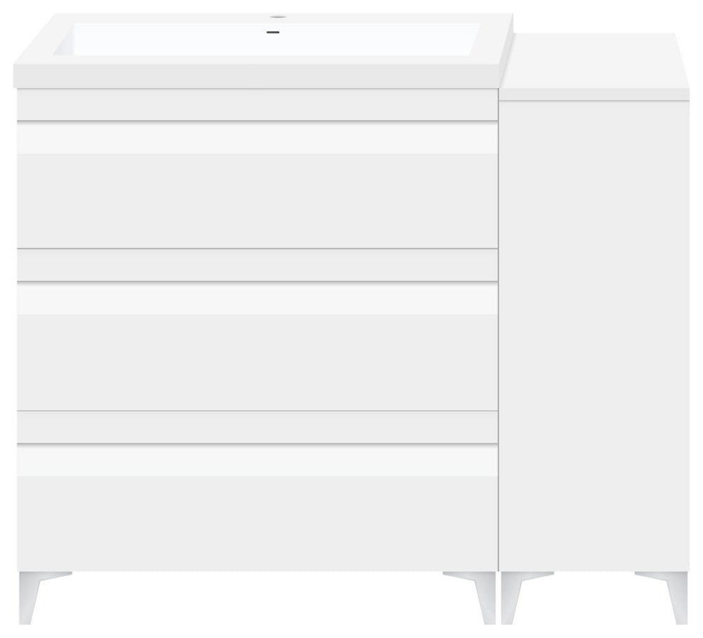36" Freestanding White Vanity Set With Sink, LV8-C1B-36W, Style 8