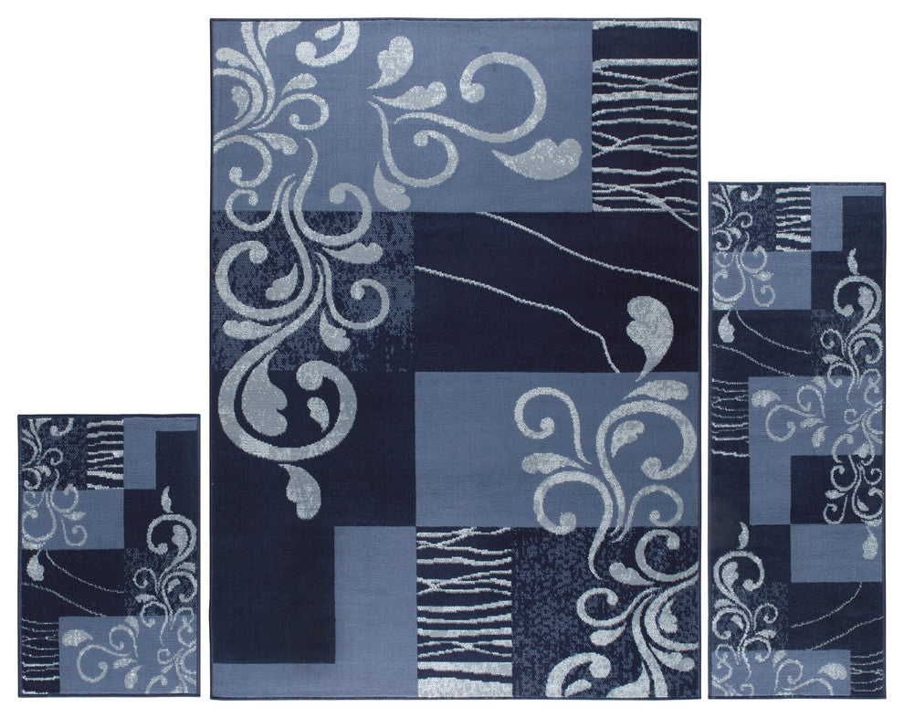 Home Dynamix Ariana Galil Area Rug 3 Piece Set, Geometric Blue