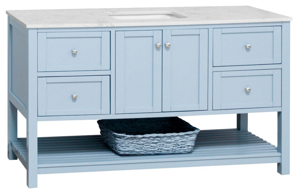 Lakeshore 60" Single Bathroom Vanity, Powder Blue, Engineered Carrara