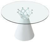 DAVEE Round Dining Table, Clear Glass Top, White Base