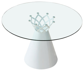 DAVEE Round Dining Table, Clear Glass Top, White Base