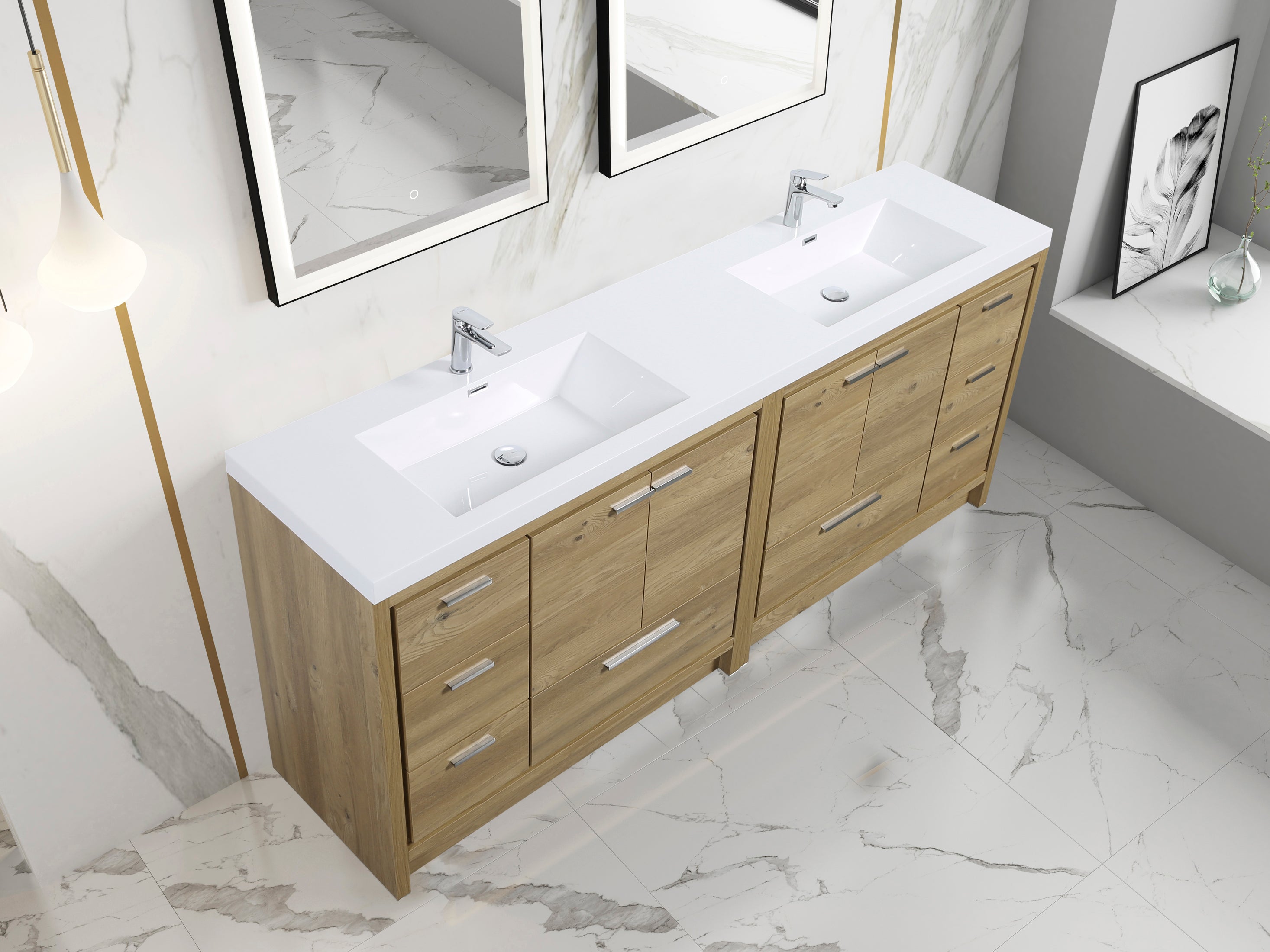 ALMA-ALLIER 84"  VANITY WITH SINK, Natural-Oak
