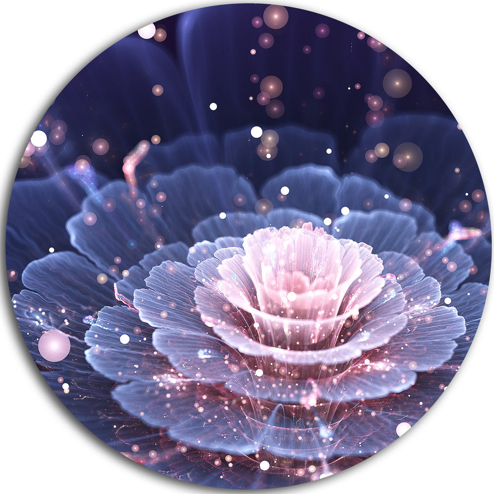Fractal Flower Pink And Gray, Floral Digital Art Disc Metal Art, 38"