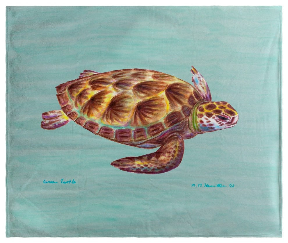 Betsy Drake Green Sea Turtle Fleece Throw