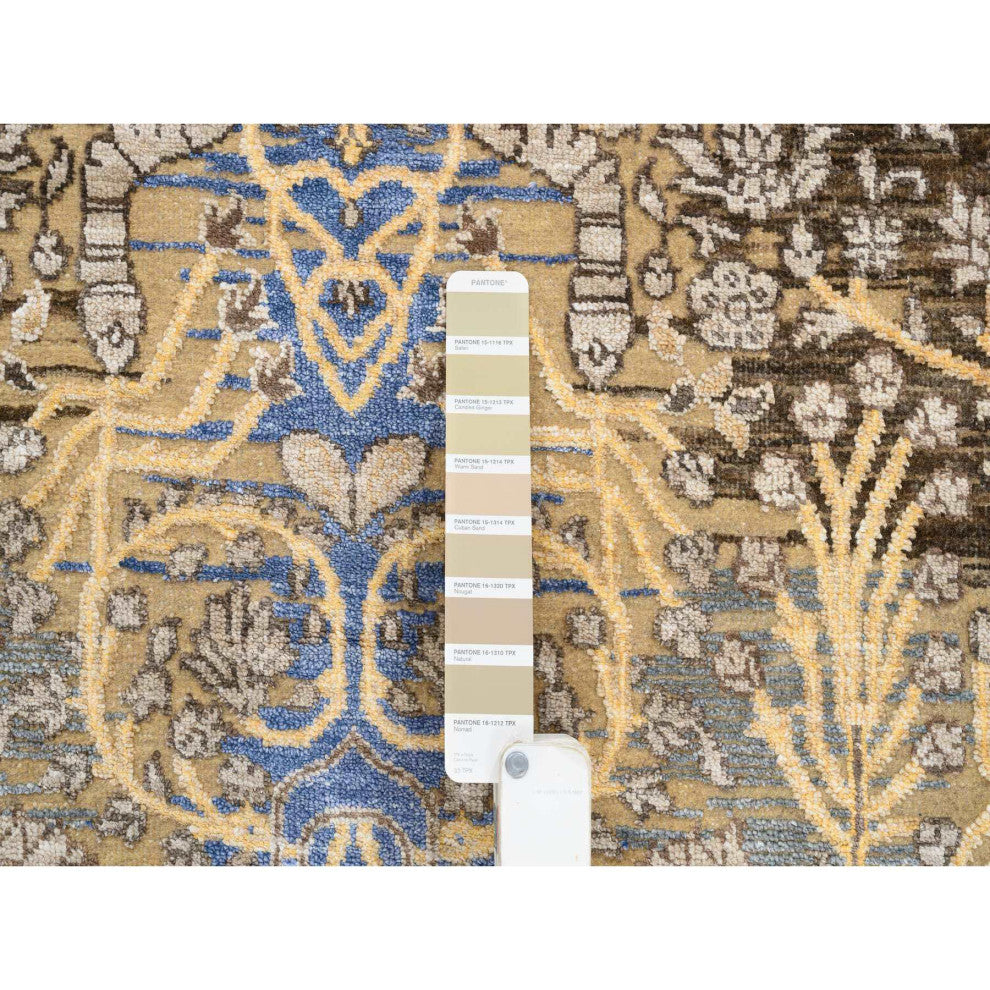 Tan/Brown Transitional Sarouk Silk With Wool Hand Knotted Round Rug, 6'0"x6'0"