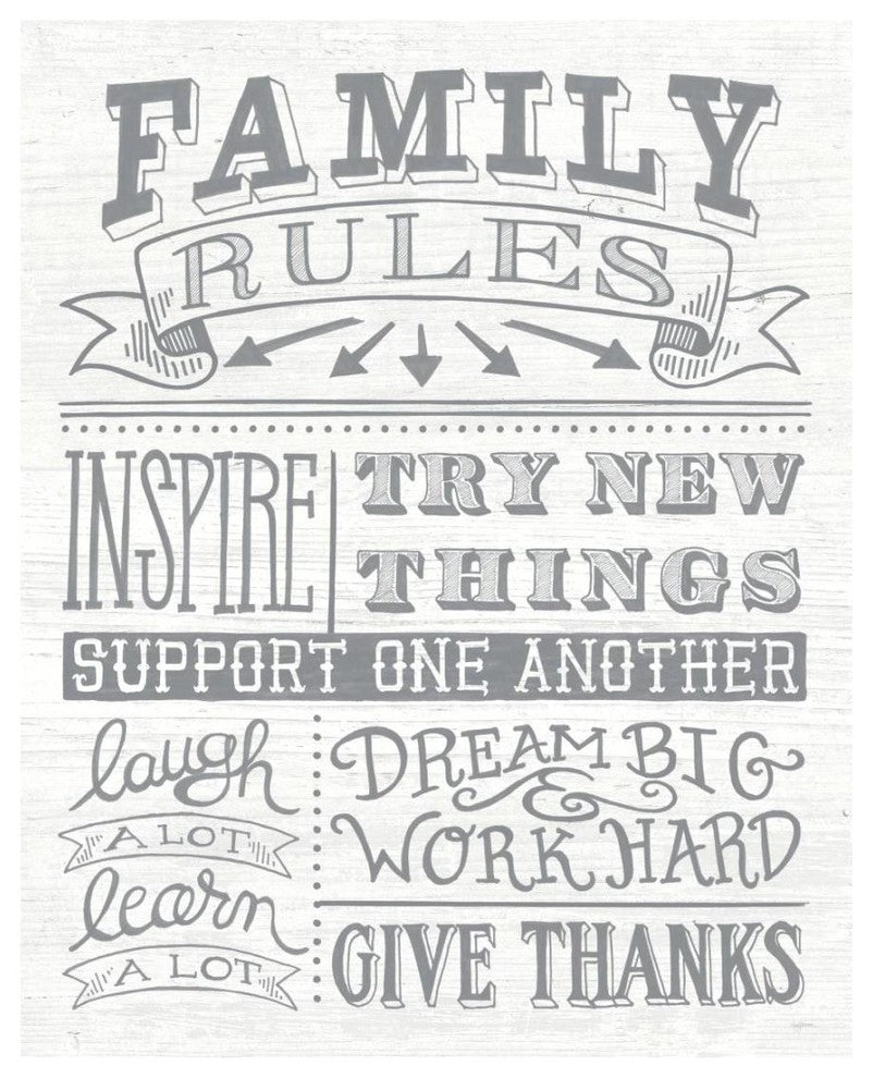 "Family Rules II Gray Words" Digital Paper Print by Mary Urban, 18"x22"
