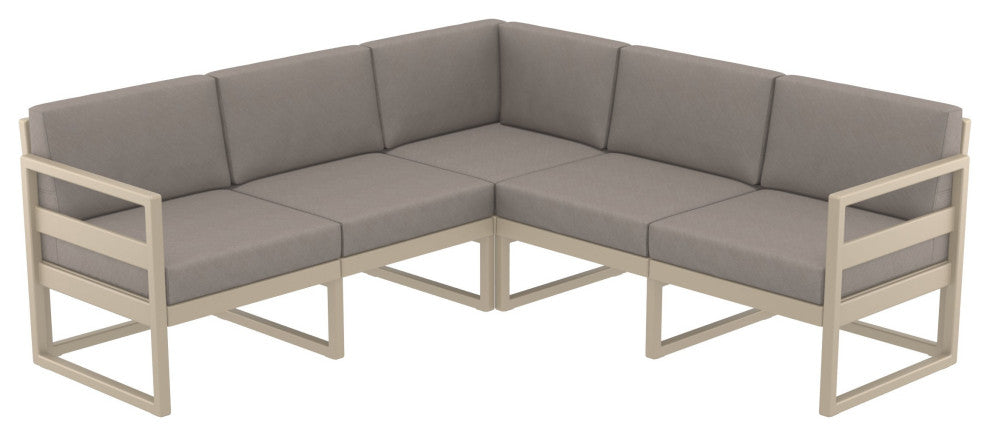 Mykonos Corner 5-Person Sectional Set Taupe, Acrylic Fabric Taupe Cushion