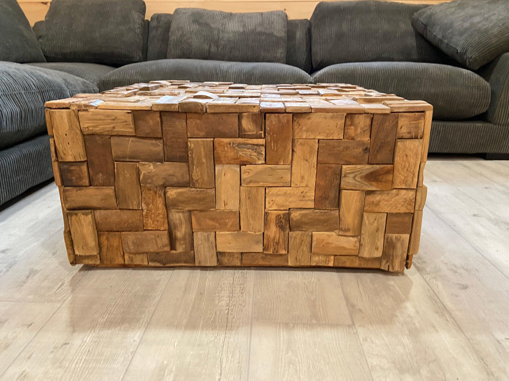Rustic Recycled Teak Wood Java Coffee Table, 32 inch