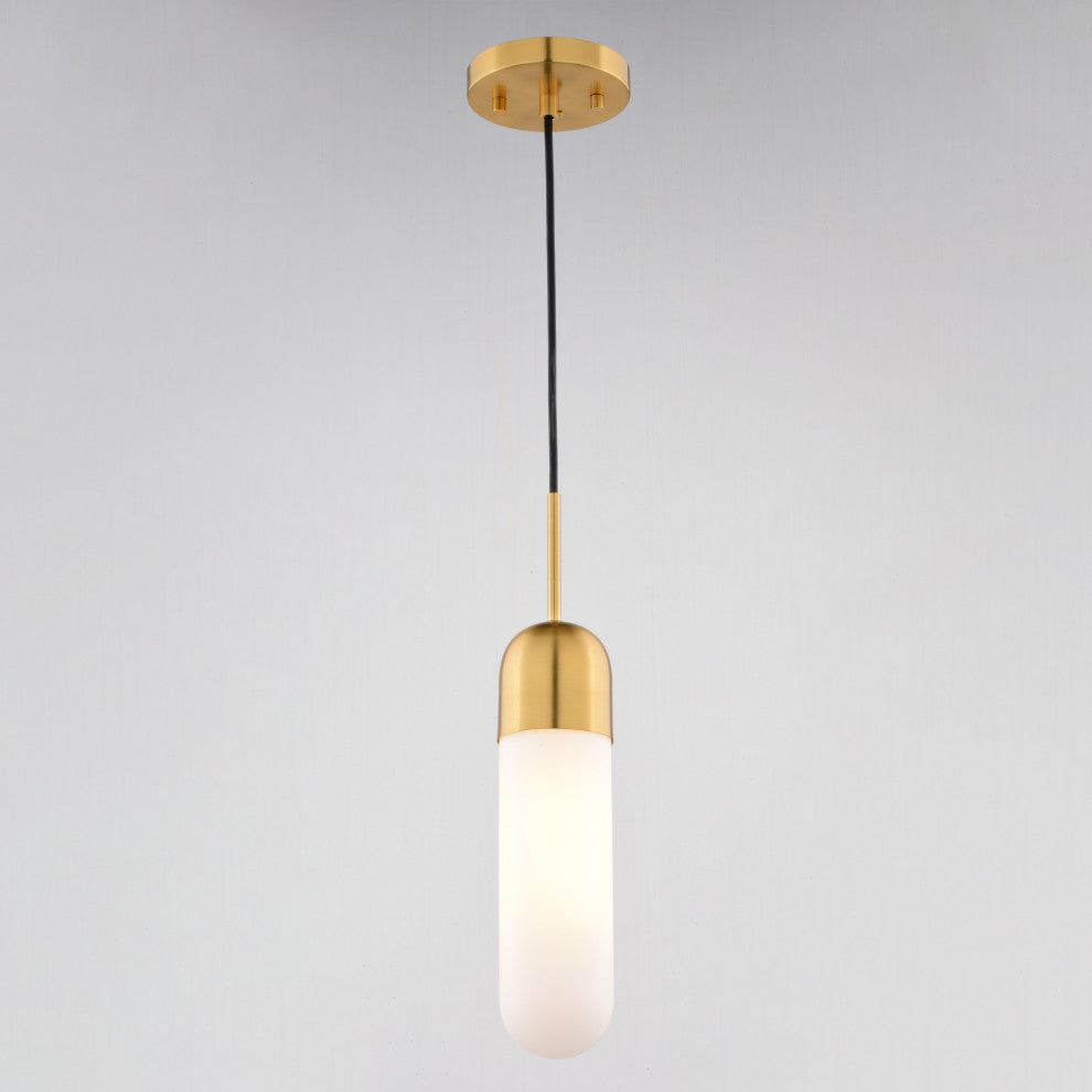 Thalia Contemporary Mini Pendant Ceiling Light White Pill Glass, Antique Gold