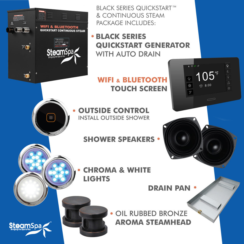 Black Series Wifi/Bluetooth 12kW QuickStart Steam Bath Set, Oil Rubbed Bronze