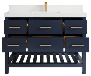 Parker 48 Single Sink Bath Vanity in Navy Blue  2" White Quartz