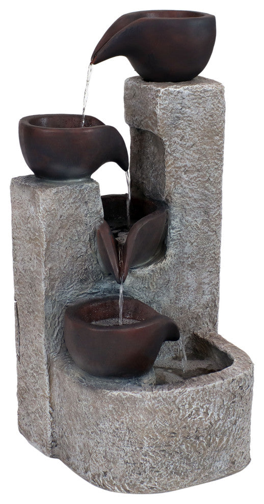 Sunnydaze Aged Tiered Vessels Solar Fountain With Battery Backup, 29"