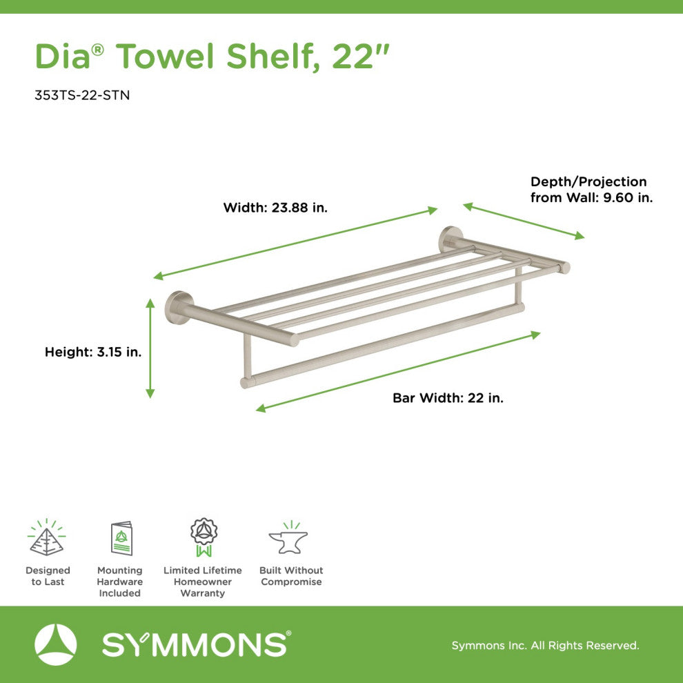 Dia 22 Inch Towel Shelf with Mounting Hardware, Satin Nickel