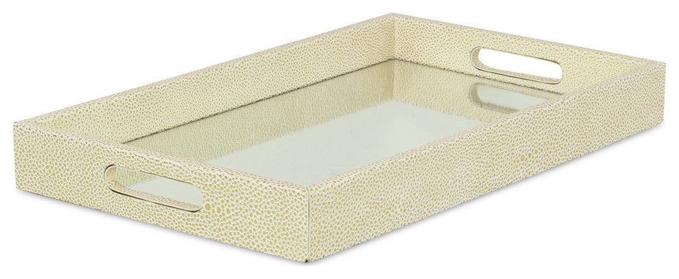 Labai Faux Shagreen, Mirrored Tray, White Gold