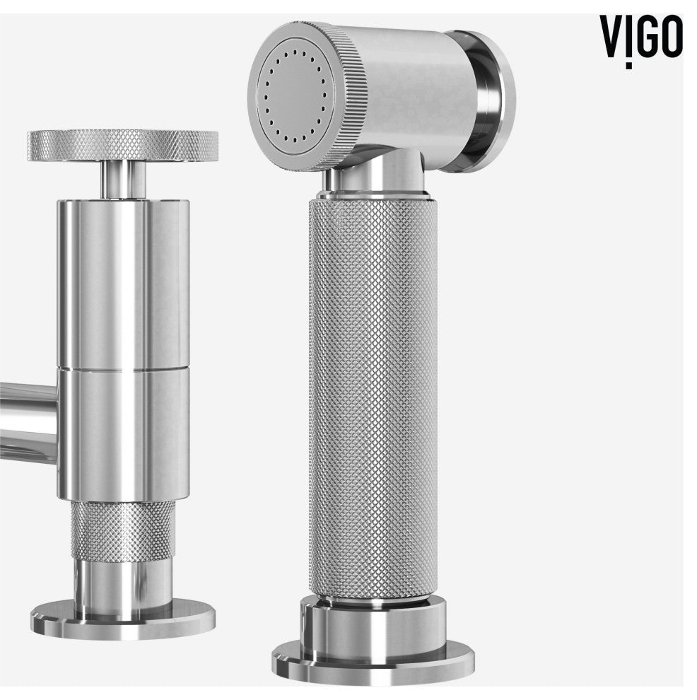 VIGO Cass 12" H 2-Handle Widespread Bridge Pull-Out Sprayer Kitchen Faucet, Chrome