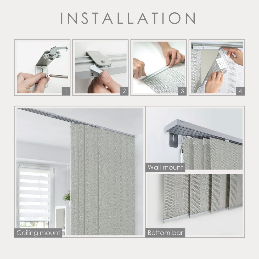 Adjustable Sliding Panel Track Blind 45.8"-86" W x 96" L, Zen, Pecan