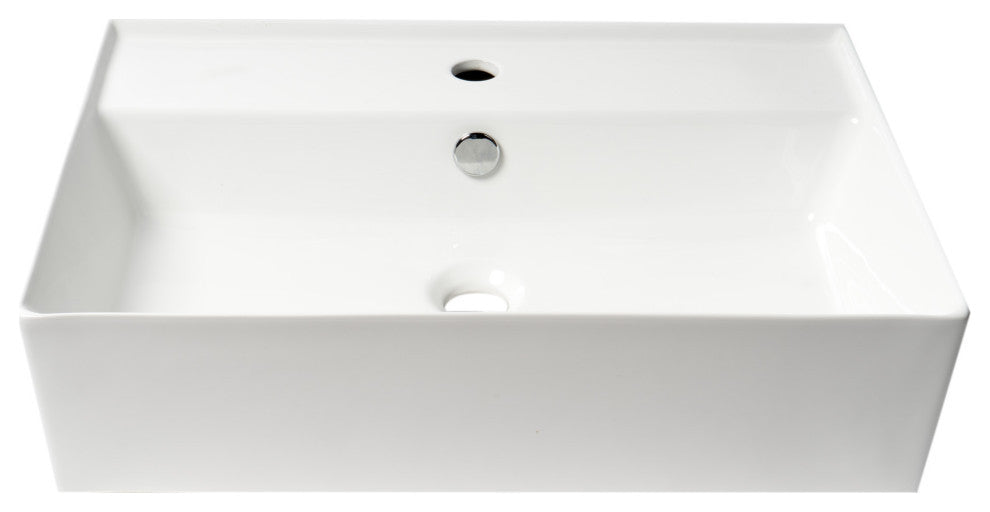 White 24" Modern Rectangular Above Mount Ceramic Sink With Faucet Hole