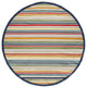 8" Round Navy Colorful Striped Indoor Outdoor Area Rug