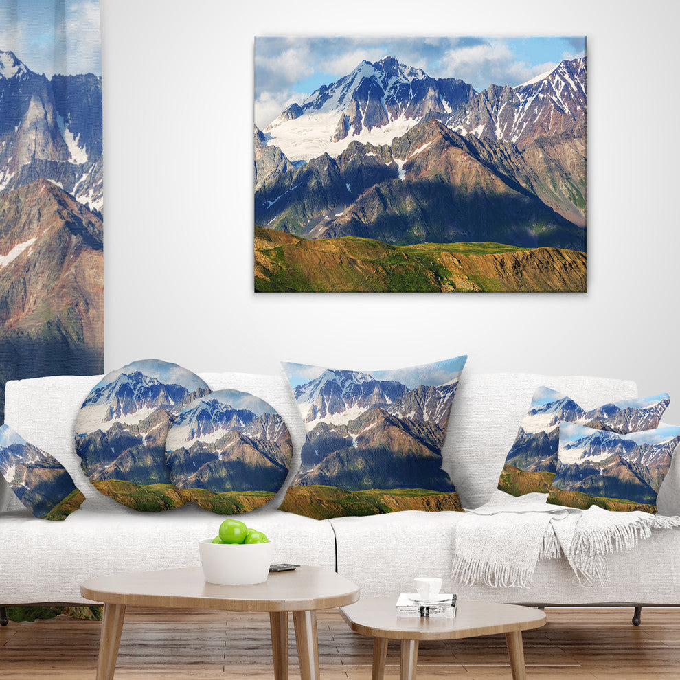 Beautiful Caucasus Mountains Landscape Printed Throw Pillow, 18"x18"