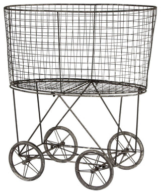 Vintage Metal Laundry Basket With Wheels, Black