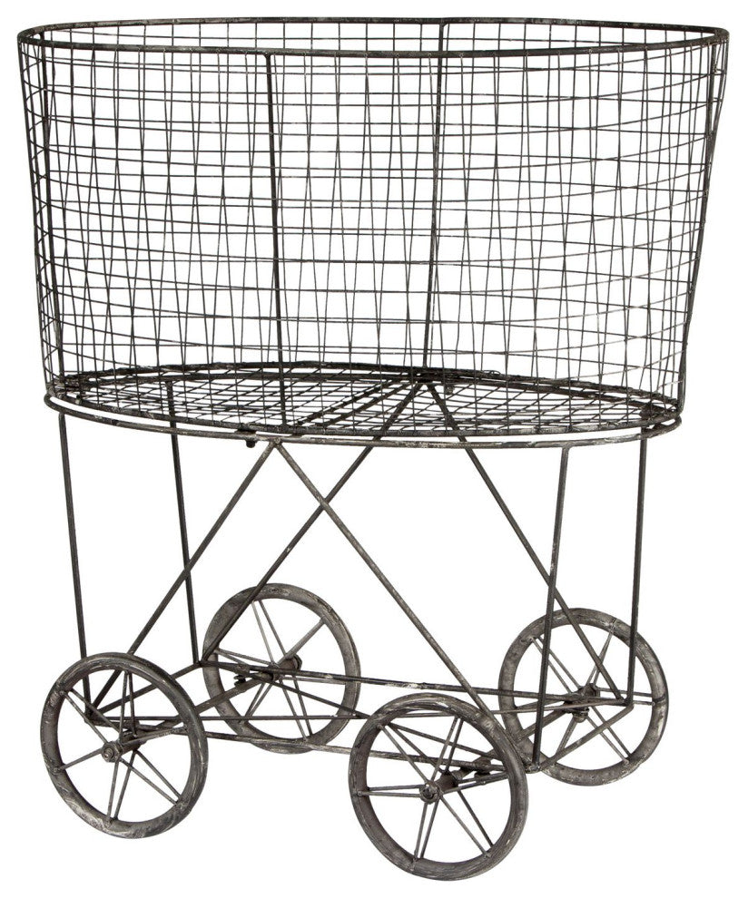 Vintage Metal Laundry Basket With Wheels, Black