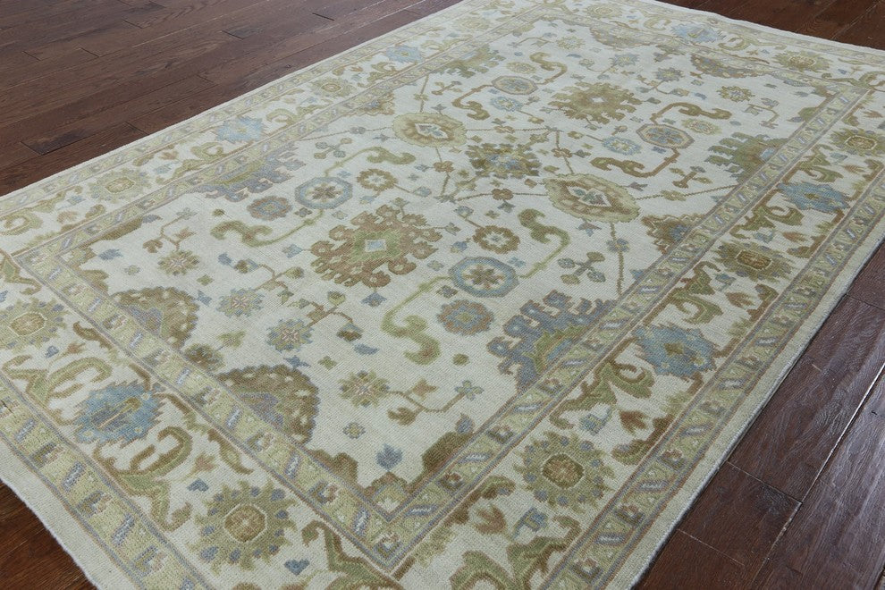 Traditional Ivory Oriental 6'x9' Floral Oushak Hand Knotted Wool Area Rug