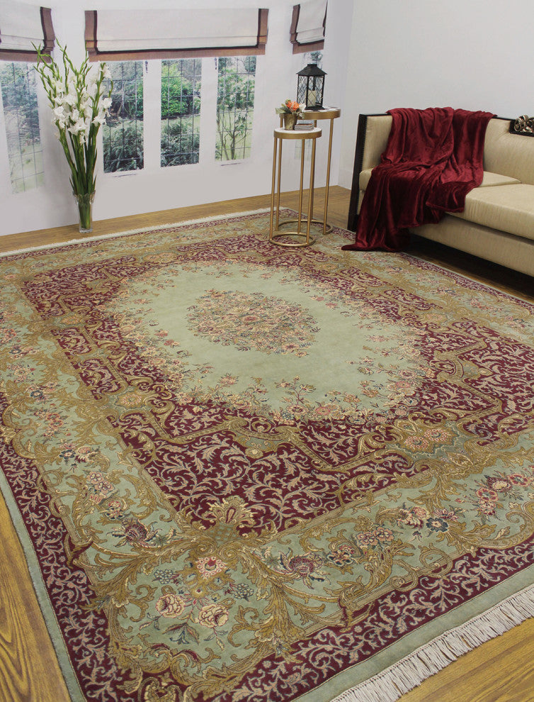 Pak-Persian Abusan Light Green Rug, 9'0x11'10
