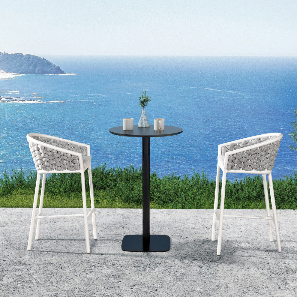 Rowan 27.5" Aluminum Rope Barrel Patio Counter Stool, Set of 2, Optic White Acrylic