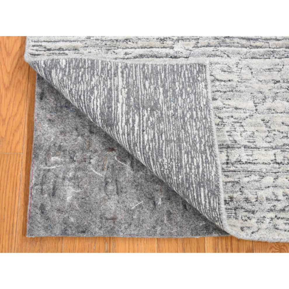 Light Gray Jacquard Hand Loomed Modern Design Textured Wool Rug, 1'10"x2'0"