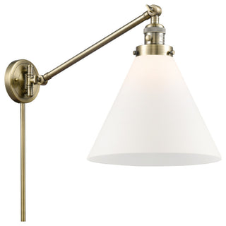 X-Large Cone 1-Light Swing Arm, Antique Brass, Matte White