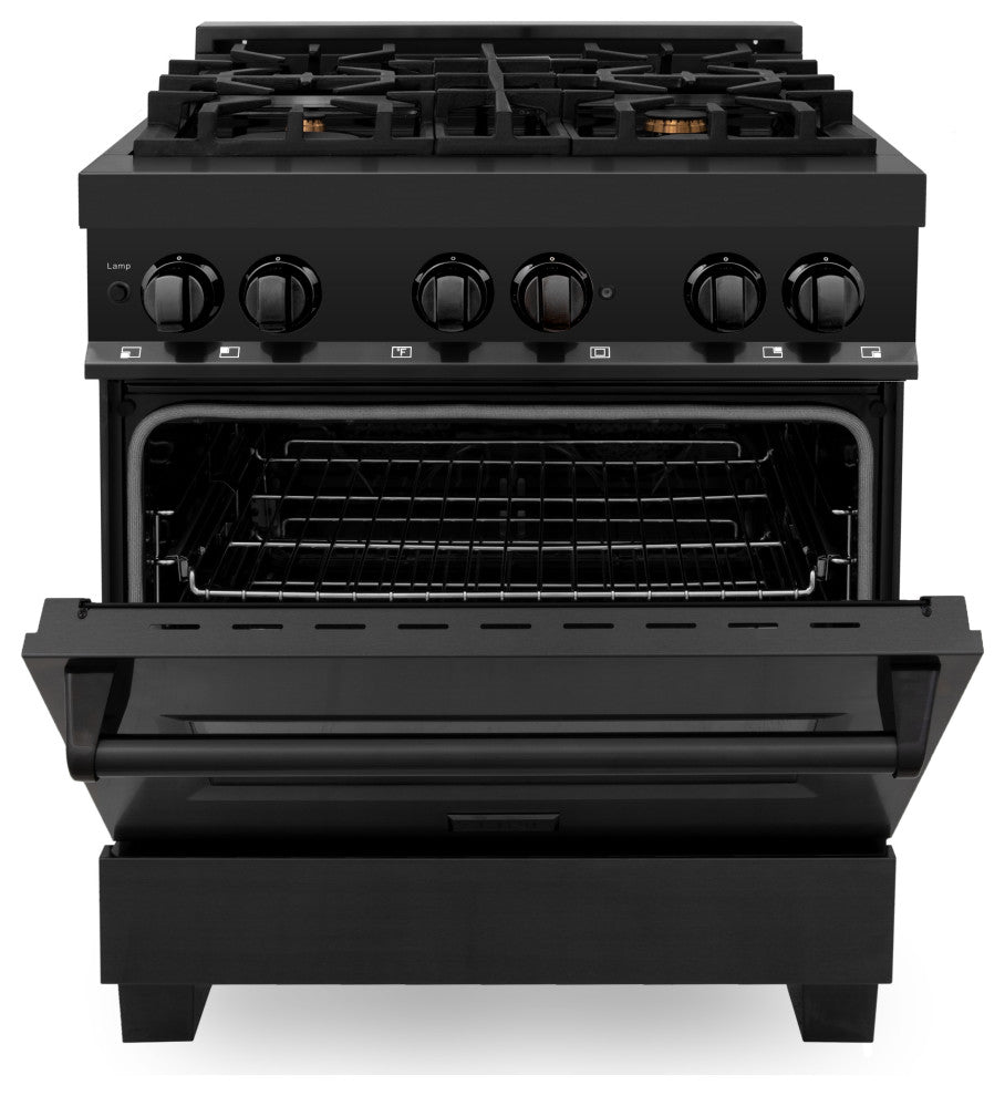 ZLINE 30" Dual Fuel Range, Black Stainless Steel With Brass Burners RAB-BR-30