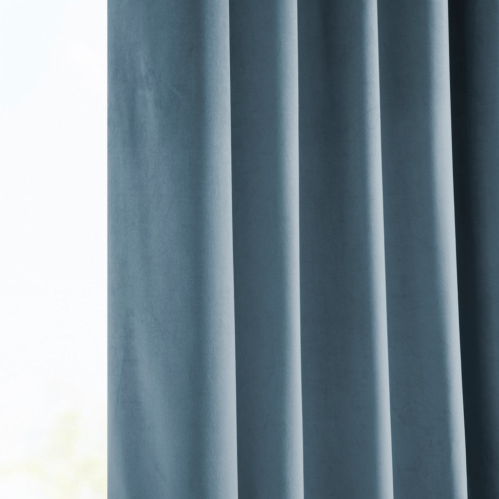 Heritage Plush Velvet Curtain Single Panel, Denmark Blue, 50"x96"