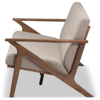 Bianca Mid-Century Walnut Wood Light Gray Fabric Tufted 3-Seater Sofa