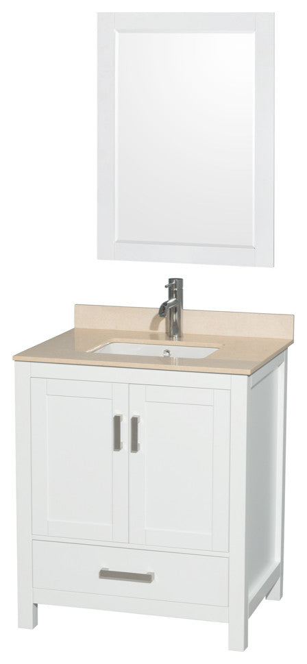 Wyndham WCS141430SWHIVUNSM24 Vanity in White with Square Sink and Ivory Marble T