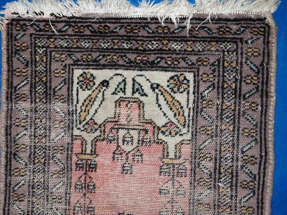 Handmade vintage Uzbek Bukhara praying mat 1.5' x 1.8' (46cm x 56cm) 1950s