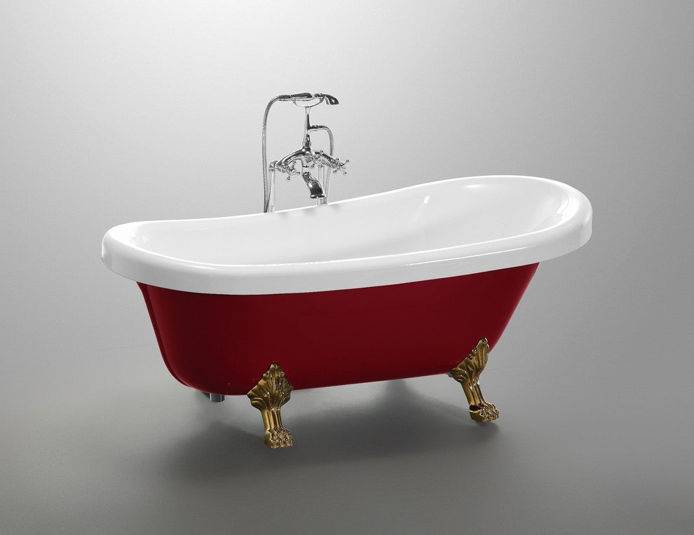 Vanity Art Freestanding Acrylic Bathtub, Red and White, 66.9" X 31.5"