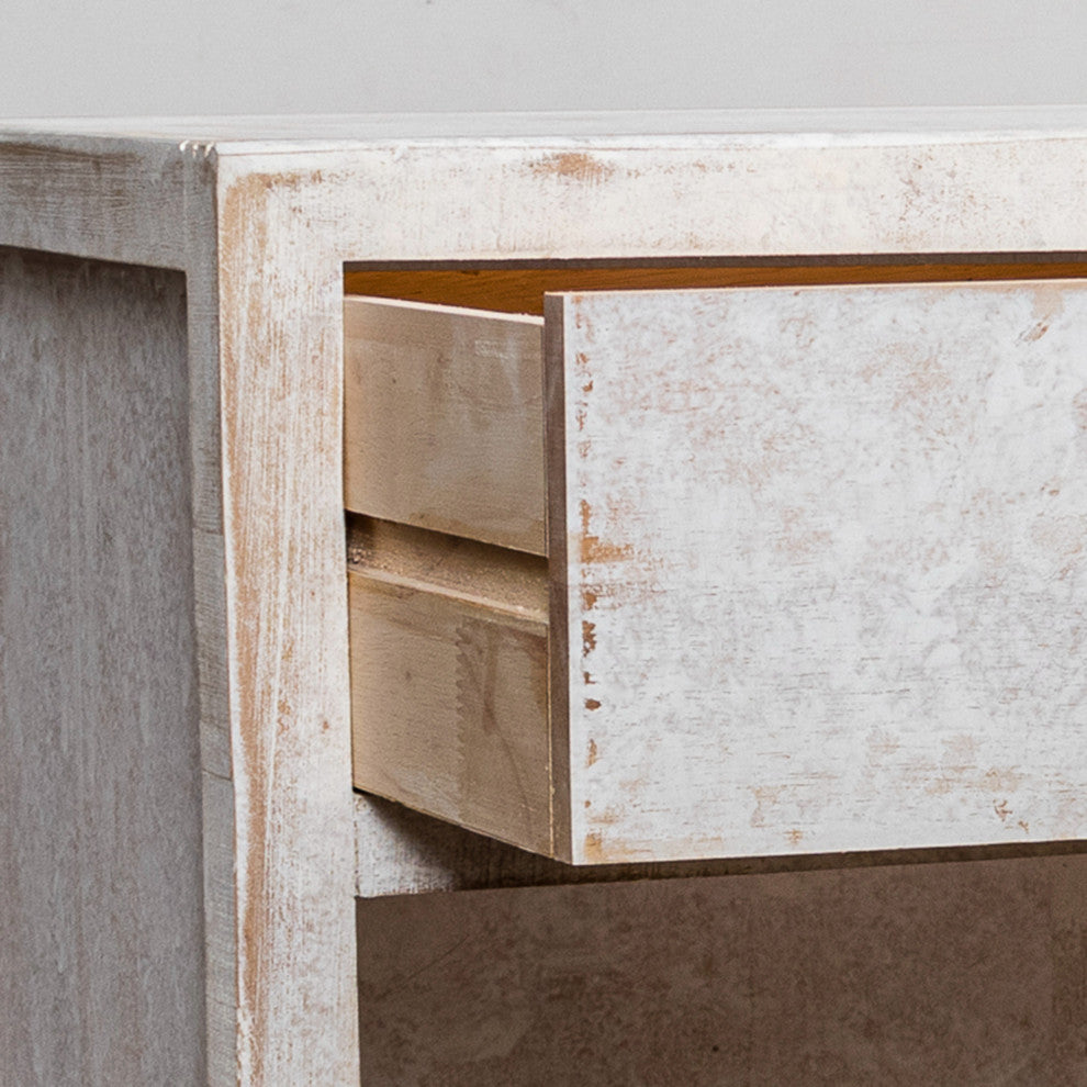 Farmhouse Wood Distressed White Nightstand