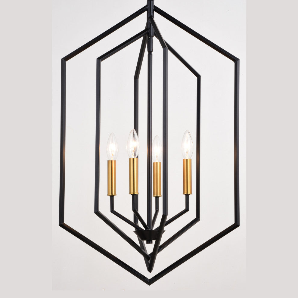 Riley 18" 4 Light Pendant Black and Satin Brass