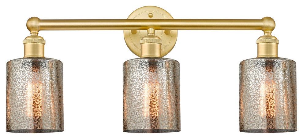Edison Cobbleskill 3-Light 23" Vanity Light, Satin Gold Finish, Mercury Shade