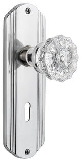 Complete Privacy Set With Keyhole, Deco Plate With Crystal Knob, Bright Chrome