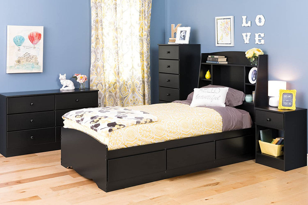 Tall 1 Drawer Nighstand, Black