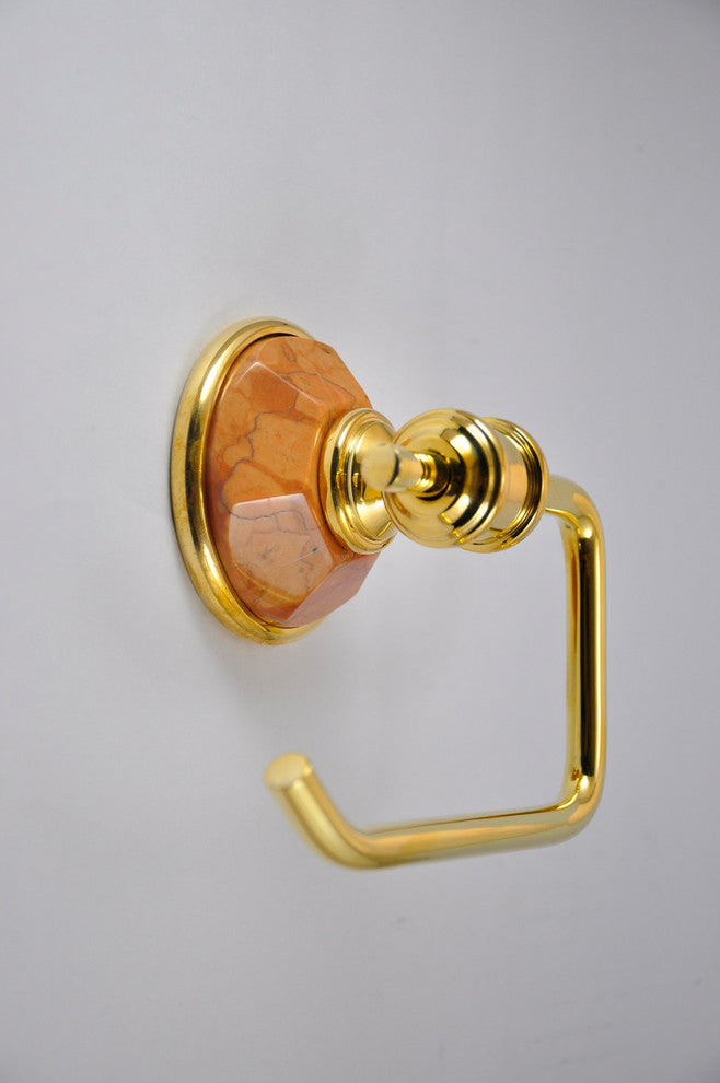 Toilet Paper Holder With Rosso Verona Marble Accents, Unlacquered Bronze
