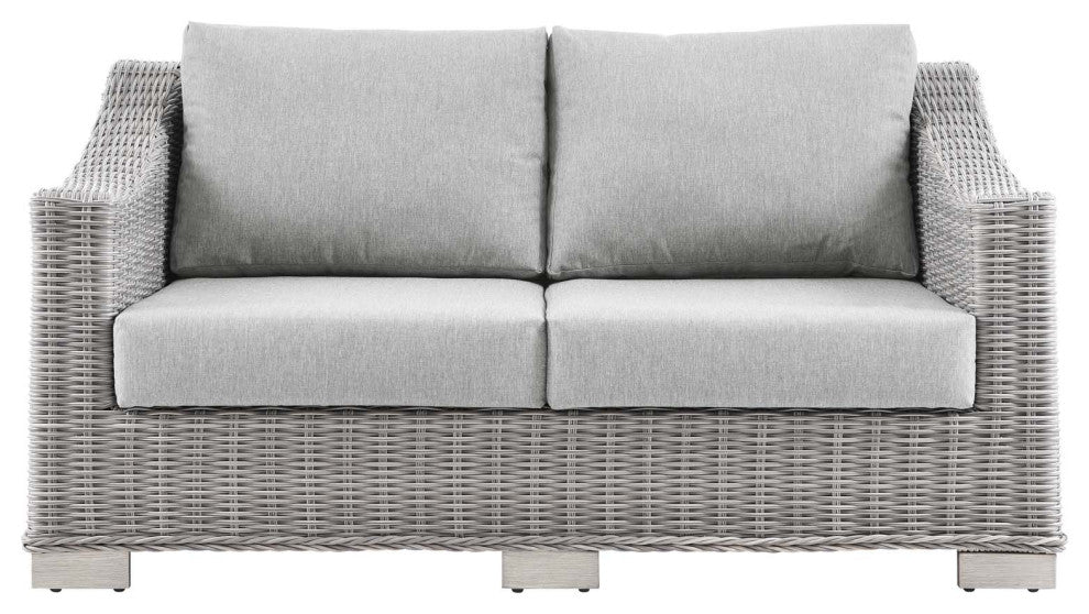 Conway Outdoor Patio Wicker Rattan Loveseat Light Gray Gray