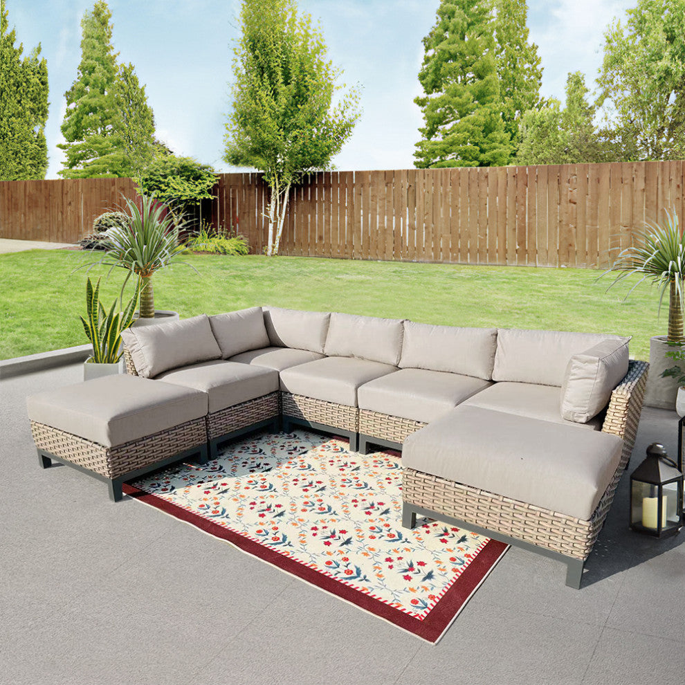 Delta 7-Piece Wicker Outdoor Sectional with Cushions, Cast Ash Acrylic